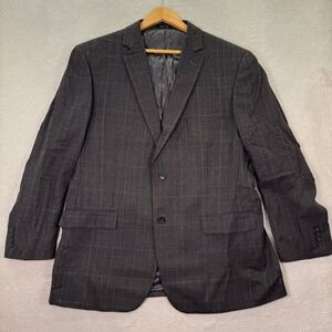 NEW Pronto Uomo Platinum Mens 46L Gray Plaid 100% Wool Two Button Blazer Jacket